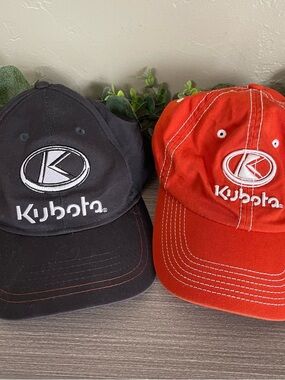 Kubota Hats Ballcap LOT OF 2 Adjustable Orange Black